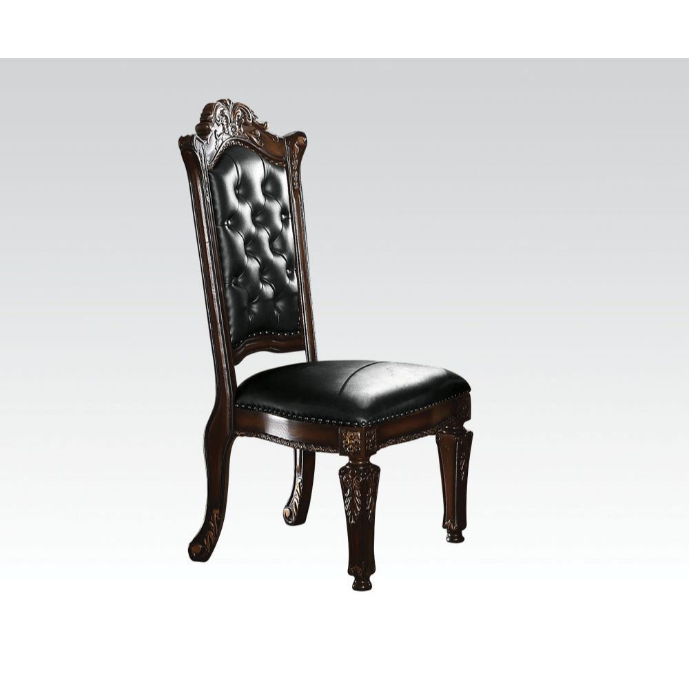 KD, Armless Chair Backrest: Button Tufted (Inside), Wood & Nailhead Trim Padded Seat: PU with Nailhead Trim Wooden Seat Apron with Molding Trim Wooden Tapered Leg: Floral Motif<br/><br/><b>Product Features</b><ul><li>Armless Chair</li><li>Padded Seat Cush