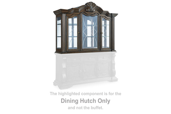  this dining hutch makes a bold statement. With beveled glass windows