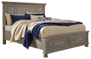 Satisfying your taste for tradition, this queen panel storage bed sports serene sophistication. Forever classic design details like inset panels, silvertone patina hardware and bun feet are so easy to love. A burnished light gray finish elevates the look 