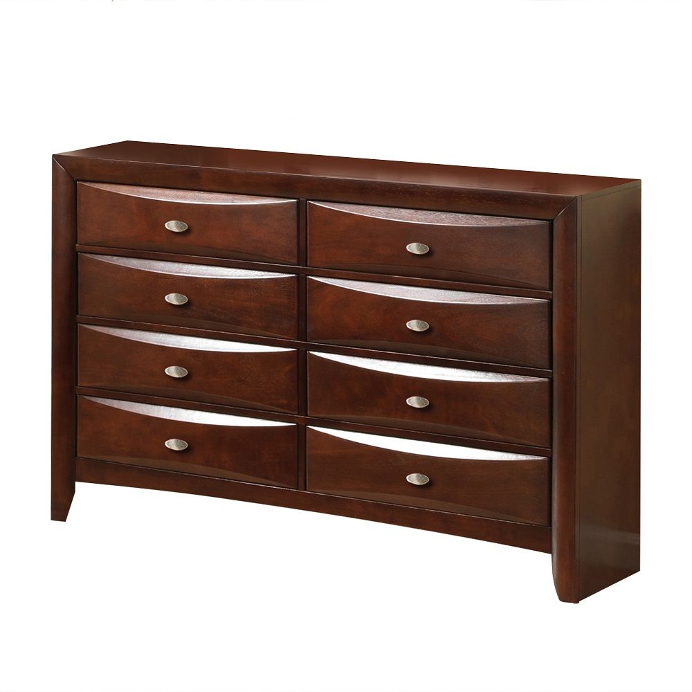 The Ireland collection dresser features contemporary feel and a glossy espresso finish throughout. The dresser is complemented by slightly flared square legs with 8 spacious drawers are sure to provide style and functionality for any bedroom needs. Drawer