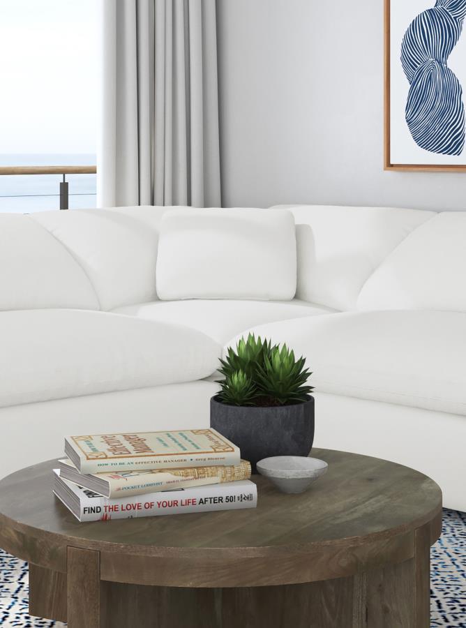 Design a custom configuration for your modular sectional with a modern corner chair. This foundational piece features neutral water-resistant boucle upholstery for an on-trend look and feel that works in a variety of homes and living spaces. The corner ch