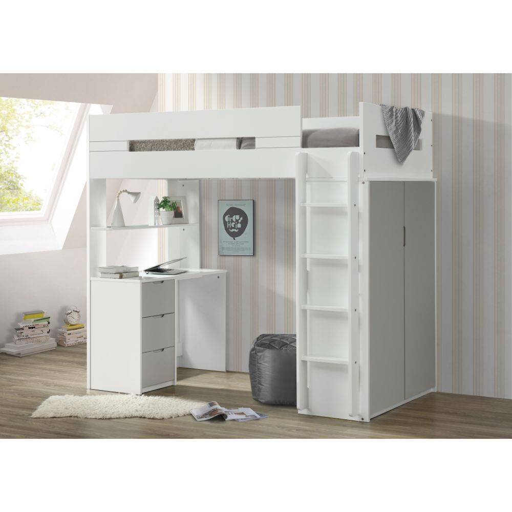 A beautiful loft set for children, adding brightness and vibrancy to their bedrooms. Functional and stylish, will fit into both boy and girls-' rooms. Featuring a desk underneath, offers an ideal space to play, work and rest. Various finishes in pink, gra