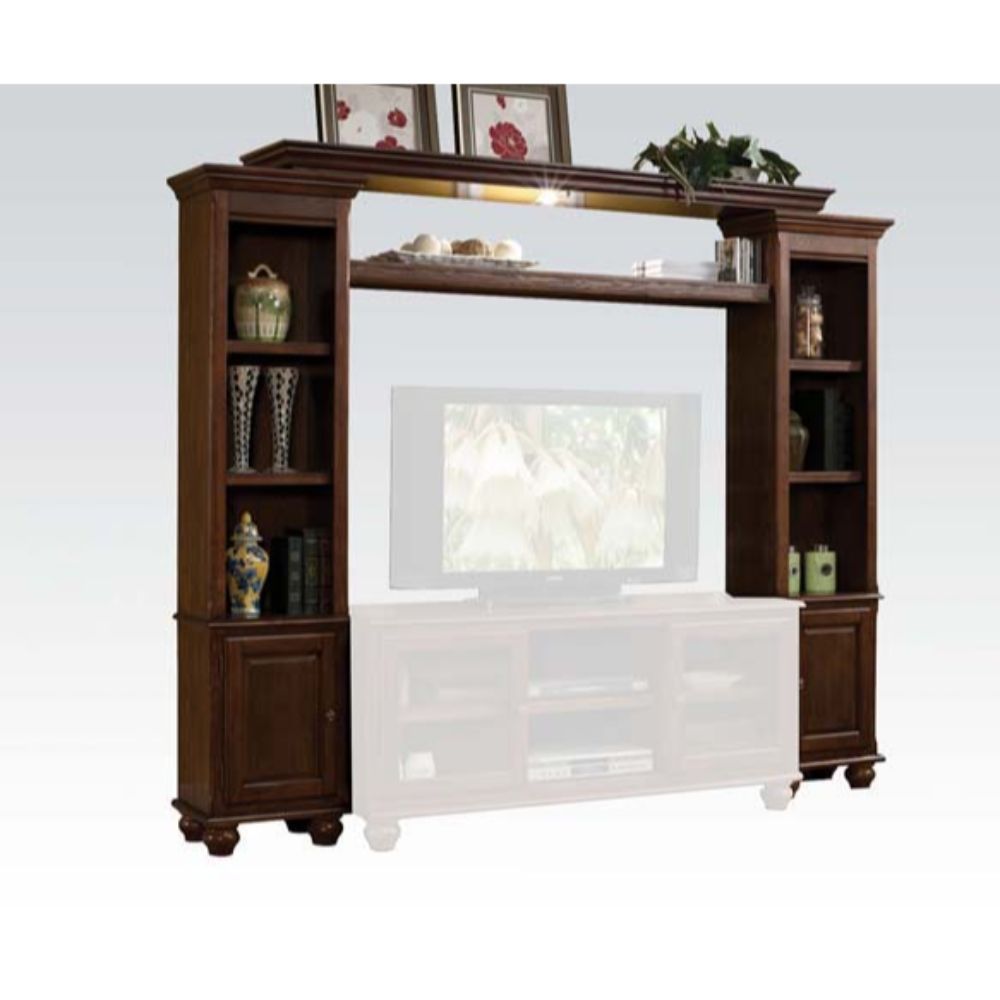 The Dita collection transitional style will blend masterfully in your living room area. This set features a shelf bridge with light function, and its two side piers offer plenty of space to keep entertainment components or your favorite decorative accesso