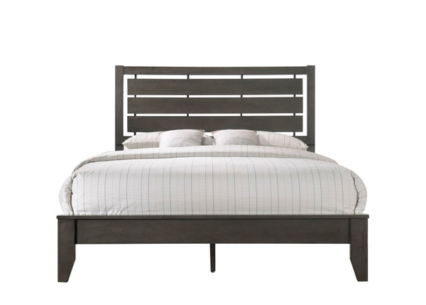  imparting a sense of warmth and character to the space. The centerpiece is a sturdy bed with a slatted headboard that combines both contemporary and traditional design ele
