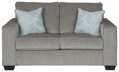 If style is the question, then this striking loveseat is the answer. Sporting clean lines and sleek track arms, the decidedly contemporary profile is enhanced with plump cushioning and a chenille-feel upholstery that-'s so pleasing to the touch. Sure to p