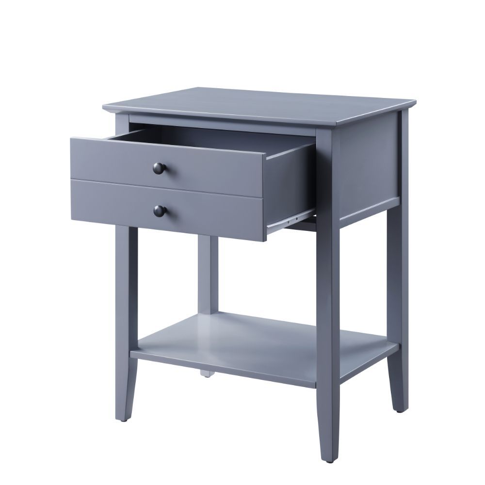 Transitional designed equipped with modern amenities, this Grardor side table will serve as a perfect place for your morning mug of coffee. Crafted from manufactured wood, this piece is available in gray or white finish. While one top drawer makes room fo