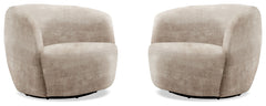 This swiveling accent chair updates your living room with a playful, modern look. It-'s made with a kiln-dried solid pine wood frame with a streamlined barrel silhouette. The design features a curved back with foam padding and a seat bolstered with sinuou
