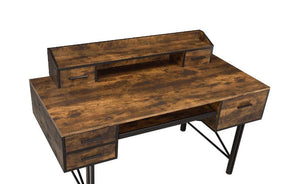  there is a low open hutch with two small drawers that allows you place a computer 