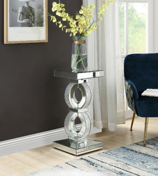 Ornat - Accent Table - Mirrored & Faux Diamonds - 28"