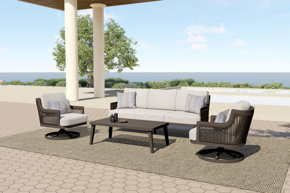 The Genova Outdoor 4-Piece Set combines durability, comfort, and modern style for your patio. Constructed with sturdy aluminum frames coated in a baked-on powder finish, this set offers exceptional resistance to scratches and weather damage. The eco-frien