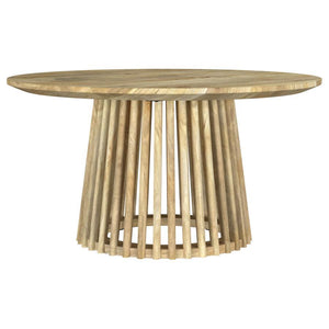 Handcrafted from solid mango wood, this 30-inch round coffee table infuses your living room with natural warmth and organic charm. As a center table or cocktail table, it brings timeless appeal and functionality. Its sturdy design and subtle grain pattern