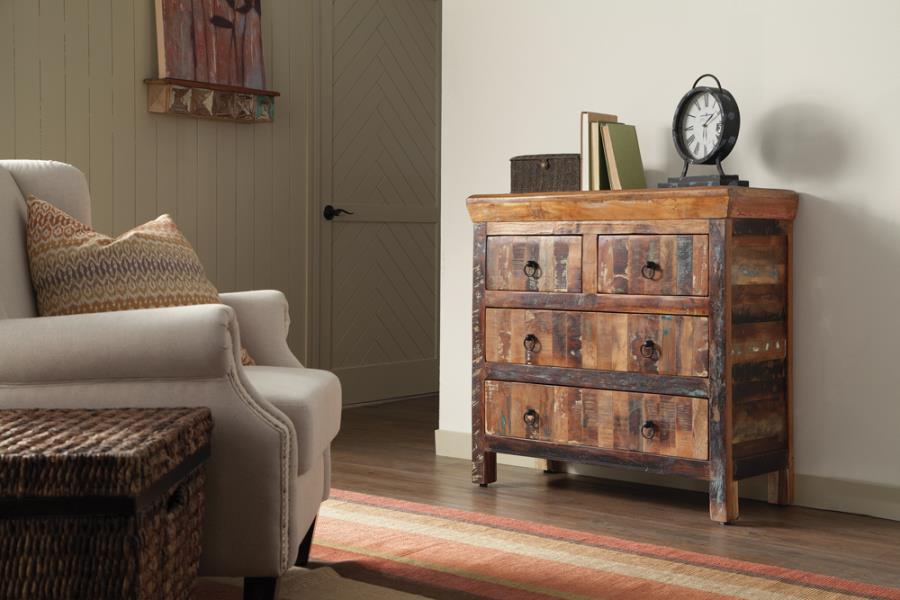 This eye-catching accent cabinet is a splendid piece that looks great in a home with rustic furnishings. It-'s fashioned of gorgeous reclaimed wood material for long-lasting durability. The mixture of acacia and teak wood results in an attractive combinat