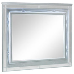 Bring a little glam to your mirror game with this glitzy transitional mirror. The rectangular design features a frame that boasts decorative fret work detail. The mirror glass is beveled at the edges for a clean, polished look. It comes in a vibrant silve