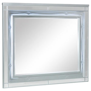 Bring a little glam to your mirror game with this glitzy transitional mirror. The rectangular design features a frame that boasts decorative fret work detail. The mirror glass is beveled at the edges for a clean, polished look. It comes in a vibrant silve