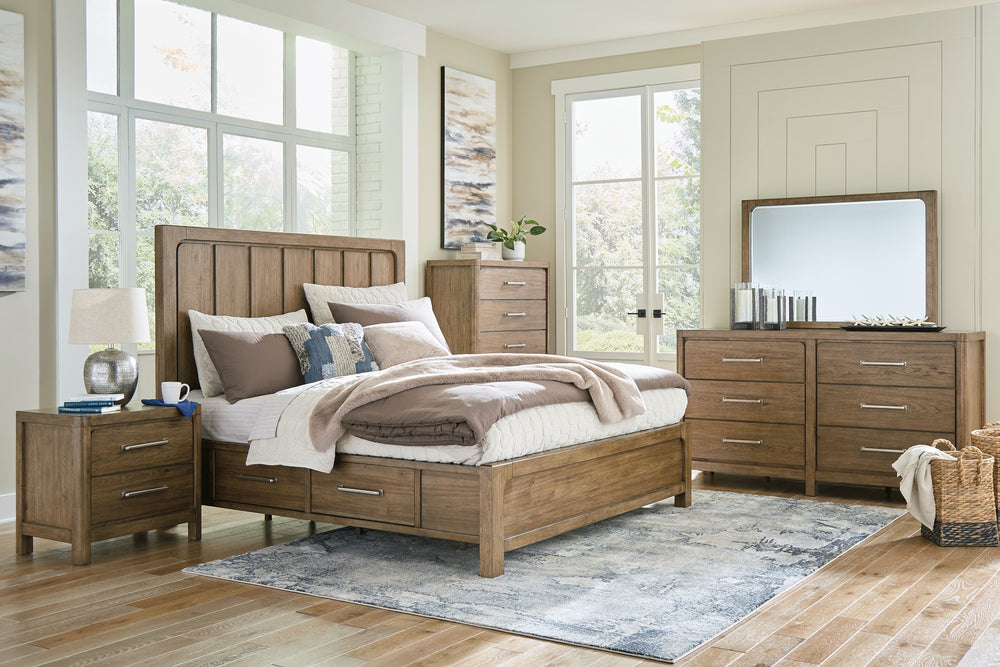 Cabalynn - 9 Pc. - Dresser, Mirror, Chest, King Panel Bed With Storage, 2 Nightstands - Light Brown