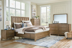 Cabalynn - 6 Pc. - Dresser, Mirror, Queen Panel Bed With Storage - Light Brown