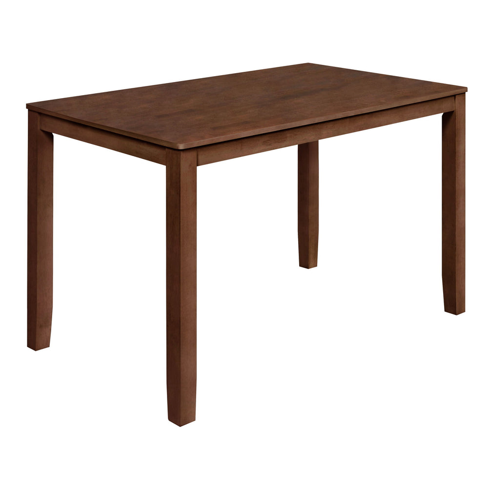 Discover the Pascal Counter Dining Table in warm Walnut Brown, a perfect blend of durability and style. This table is crafted from a combination of solid Rubberwood and manufactured woods, ensuring long-lasting stability. The Pascal table-'s rich, sophist