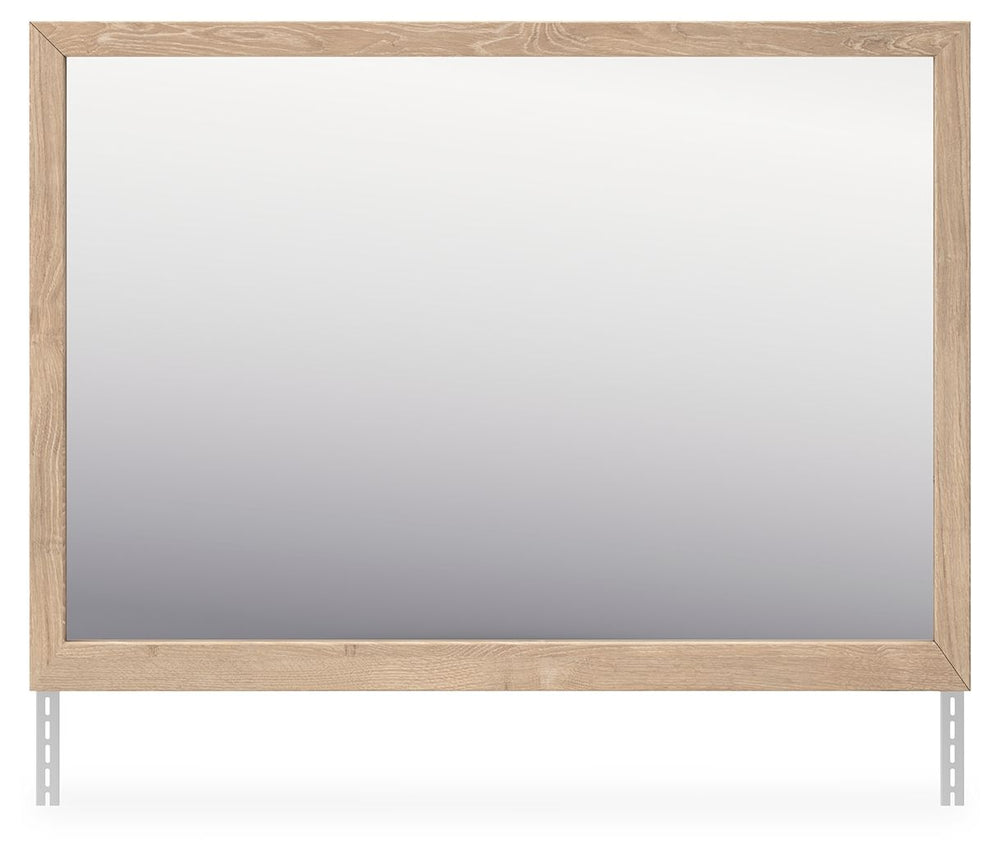 Clean-lined and contemporaryâ€”but far from starkâ€”this bedroom mirror is a fresh style awakening. Its light finish with replicated oak grain brings a naturally versatile vibe to your bedroom. Whether you-'re prepping for work or getting ready to hit the