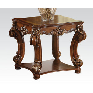 KD, Square Table w/Scrolled Leg and Bottom Shelf â€¢ Top Apron: Scrolled Decor Trim<br/><br/><b>Product Features</b><ul><li>Case: 1Pc/1Ctn</li><li>Finish: Cherry</li><li>Style: Vintage</li><li>Materials: Wood, Poly Resin, Veneer (Wood)</li></ul><br/>