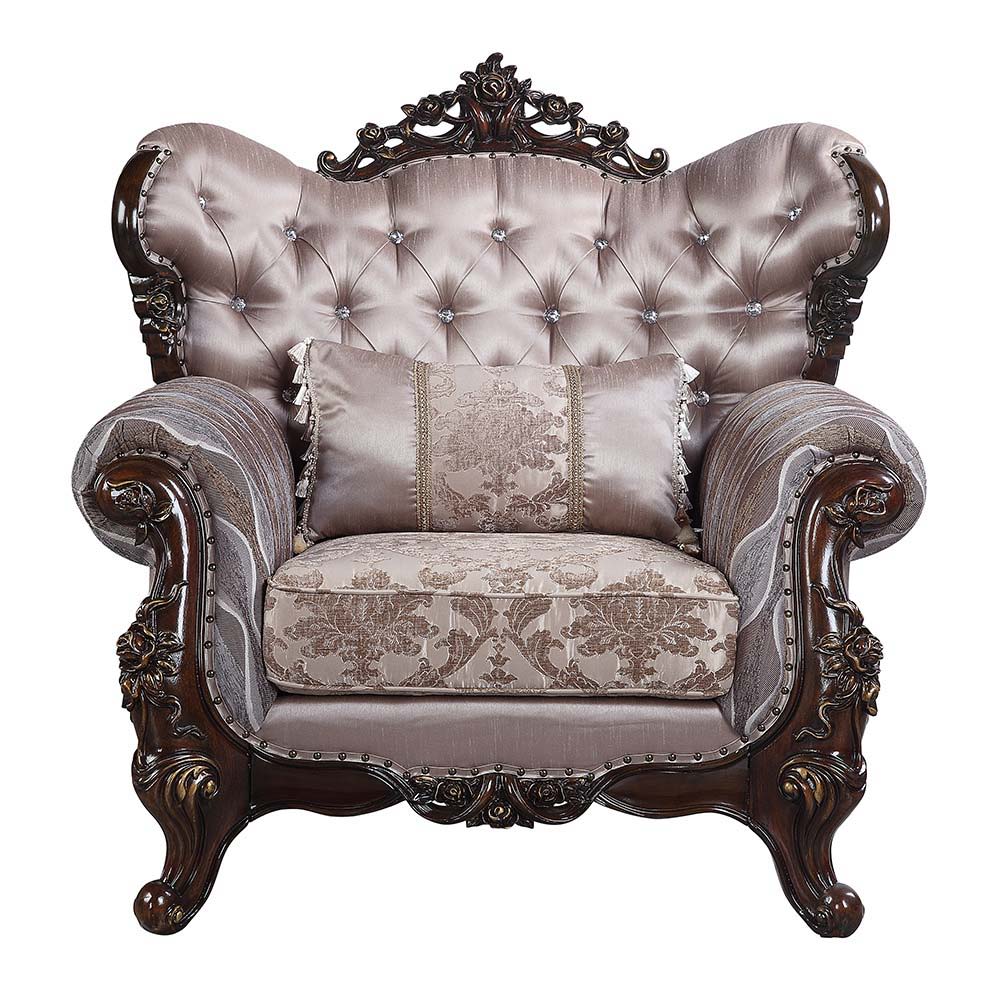Enhance your formal living room with this elegant traditional 3-seater sofa. Part of the Wahkoowah collection, this sofa features an inner wooden frame that is sturdy. The outer wooden frame is finished with gold trimmings. Faux leather upholstery is used