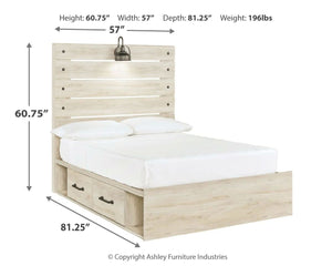Cambeck - Whitewash - Full Panel Bed with Side Storage Drawers
