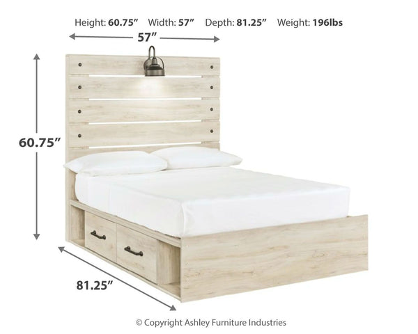 Cambeck - Whitewash - Full Panel Bed with Side Storage Drawers