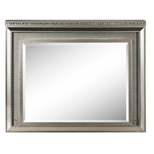 Mirror w/Beveled Edge LED Lighting Shape: Rectangular Orientation: Horizontal (Landscape) Wooden Frame: Raised/Recessed Molding, Sparkling Trim, Embossed Textured Fronts Drawers Mirror 4mm Thick<br/><br/><b>Product Features</b><ul><li>Case: 1Pc/1Ctn</li><