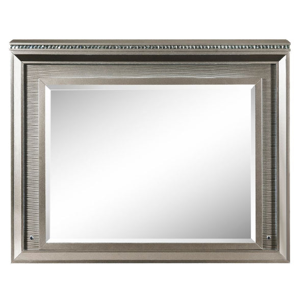 Mirror w/Beveled Edge LED Lighting Shape: Rectangular Orientation: Horizontal (Landscape) Wooden Frame: Raised/Recessed Molding, Sparkling Trim, Embossed Textured Fronts Drawers Mirror 4mm Thick<br/><br/><b>Product Features</b><ul><li>Case: 1Pc/1Ctn</li><