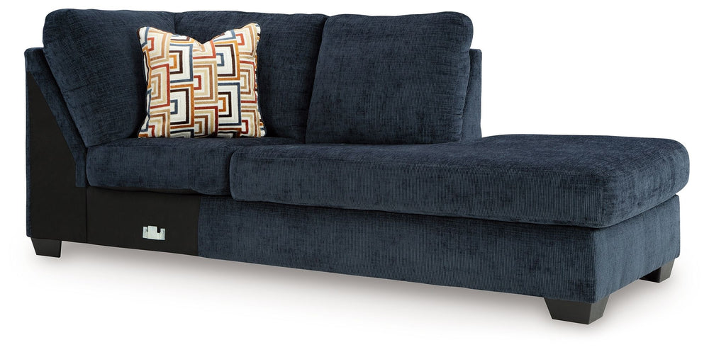 This right-arm facing corner chaise is made with polyester upholstery. Pairs with other items in the series to make a sectional.<br><br><b>Additional Dimensions</b><br><ul><li>Arm height: 25-"</li><li>Seat depth: 75-"</li><li>Seat height: 20-"</li><li>Top