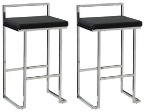 Wowing with a slim but sturdy profile and sculptural design, this bar stool is sure to whet your appetite for ultra-contemporary style. Its comfortably cushioned seat is covered in a fabulous black faux leather, while the metal frameâ€™s chrome-tone finis