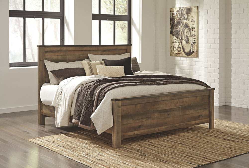 If you love country living, this king panel bed matches your authenticity. Rustic finish, plank-style details and nailhead trim pay homage to reclaimed barn wood, making for a chic look loaded with charm. Mattress and foundation/box spring available, sold