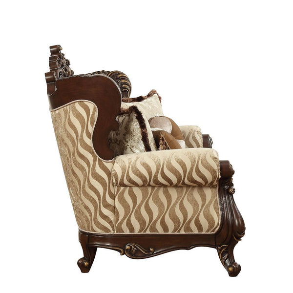  w/5 Pillows â€¢ Oversized Floral-Scrolled Carving Trim with Nailhead Trim: Contrast Gold-Brush Accent