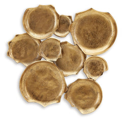 With a minimalistic design and antiqued goldtone finish, this wall art exudes modern sophistication. Whether it-'s displayed vertically or horizontally, this alluring metal sculpture is on the cutting edge of cool.<br/><br/><b>Product Features</b><ul><li>