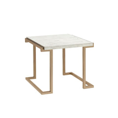 The Boice II occasional table set features a trending combination of sleek and contemporary style, with faux marble top and champagne finish metal base. The modern lines of the base with its open return base and simple form top, make for an modern feel an