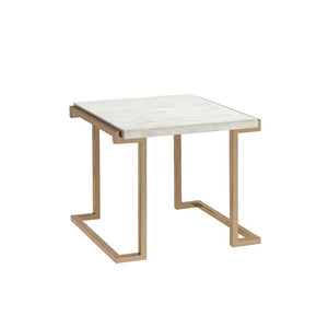 The Boice II occasional table set features a trending combination of sleek and contemporary style, with faux marble top and champagne finish metal base. The modern lines of the base with its open return base and simple form top, make for an modern feel an