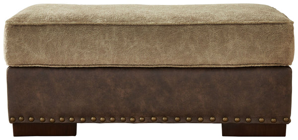  contemporary style of this ottoman is perfect for those who love the look of leather. Two textural tones provide twice the style and comfortâ€”and incorporate an added layer of visual interest.<br><b