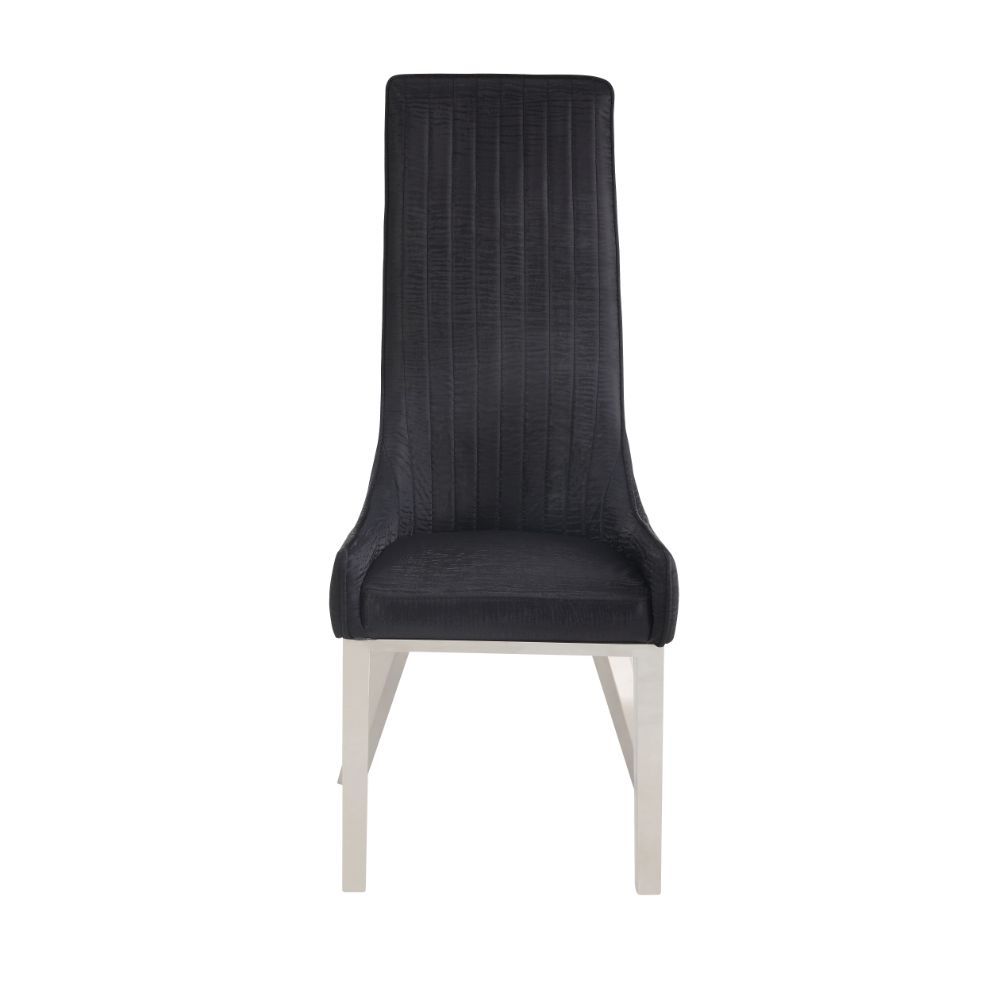 Dining Chair (High Back) Stationary Seat: Standard Dining Height Padded SEAT & BACK: PU () Stainless Steel Apron Seat Padded Backrest (Inside Channeled Pattern) [sc] Stainless Steel Square-Tapered Leg Sloped Low Armrest: Padded<br/><br/><b>Product Feature