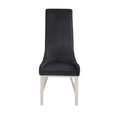 Dining Chair (High Back) Stationary Seat: Standard Dining Height Padded SEAT & BACK: PU () Stainless Steel Apron Seat Padded Backrest (Inside Channeled Pattern) [sc] Stainless Steel Square-Tapered Leg Sloped Low Armrest: Padded<br/><br/><b>Product Feature