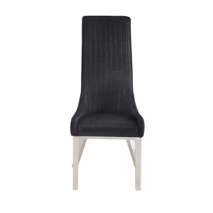 Dining Chair (High Back) Stationary Seat: Standard Dining Height Padded SEAT & BACK: PU () Stainless Steel Apron Seat Padded Backrest (Inside Channeled Pattern) [sc] Stainless Steel Square-Tapered Leg Sloped Low Armrest: Padded<br/><br/><b>Product Feature