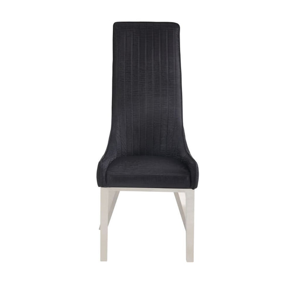 Dining Chair (High Back) Stationary Seat: Standard Dining Height Padded SEAT & BACK: PU () Stainless Steel Apron Seat Padded Backrest (Inside Channeled Pattern) [sc] Stainless Steel Square-Tapered Leg Sloped Low Armrest: Padded<br/><br/><b>Product Feature