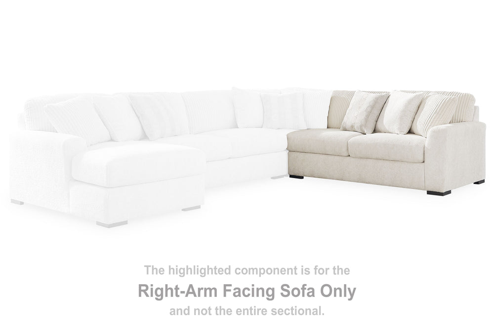 This right-arm facing sofa is made with polyester upholstery. Pairs with other items in the series to make a sectional.<br><br><b>Additional Dimensions</b><br><ul><li>Arm height: 27-"</li><li>Seat depth: 25-"</li><li>Seat height: 22-"</li><li>Top of cushi