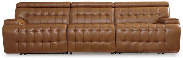 A mid-century modern update to a retro classic, this sectional is generously adaptable. Its combination of skillfully matched leather and faux leather upholstery exudes luxury and elegance. Deep seat cushions with dramatic tufting beckon you to relax and 