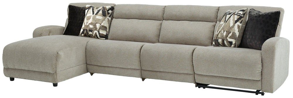 Delightfully modern. Exceptionally comfortable. When it comes to modular furniture with easy-elegant appeal, itâ€™s hard to beat this power reclining sectional. Wrapped in a decadently plush stone-tone fabric for neutral versatility, this chic sectional i