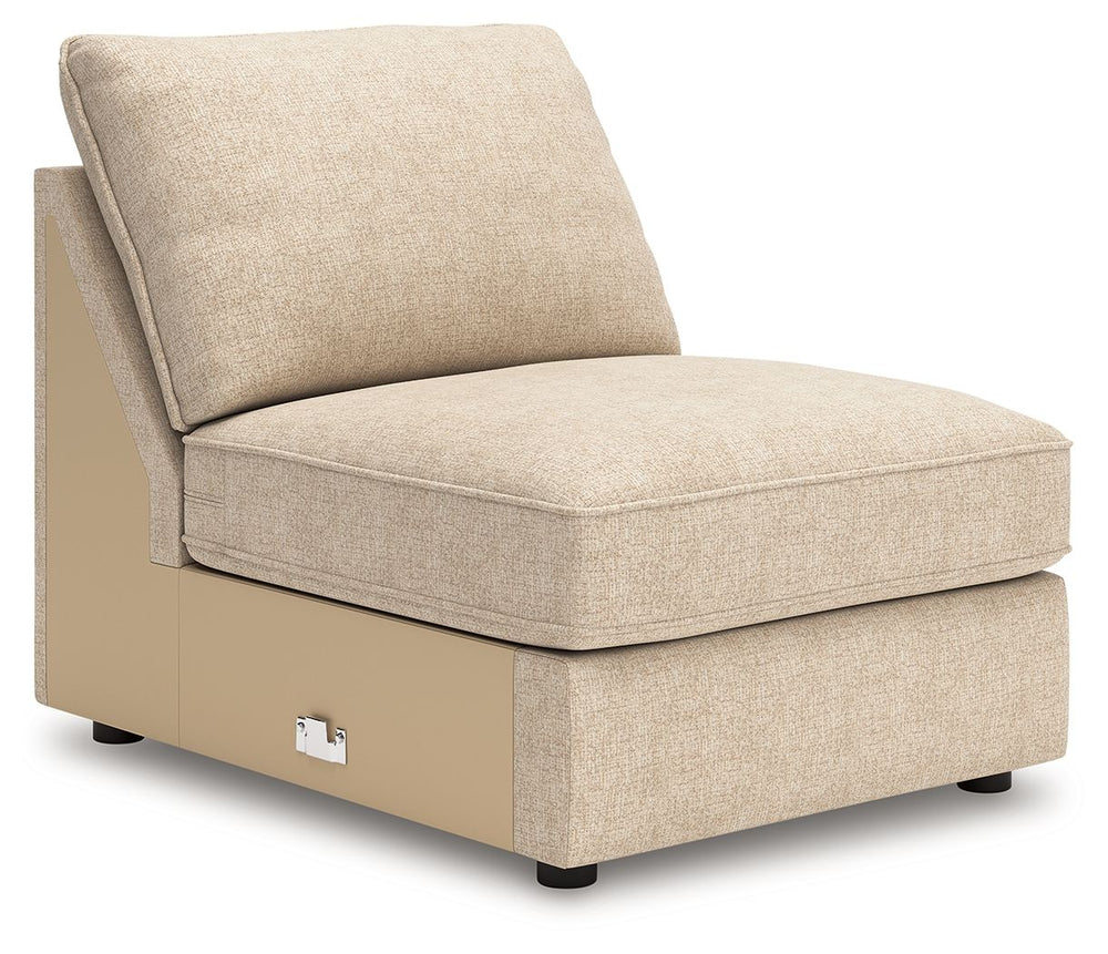 This armless chair is made with polyester upholstery. Pairs with other items in the series to make a sectional.<br><br><b>Additional Dimensions</b><br><ul><li>Minimum width of doorway for delivery: 32-"</li></ul><br/><br/><b>Product Features</b><ul><li>Co