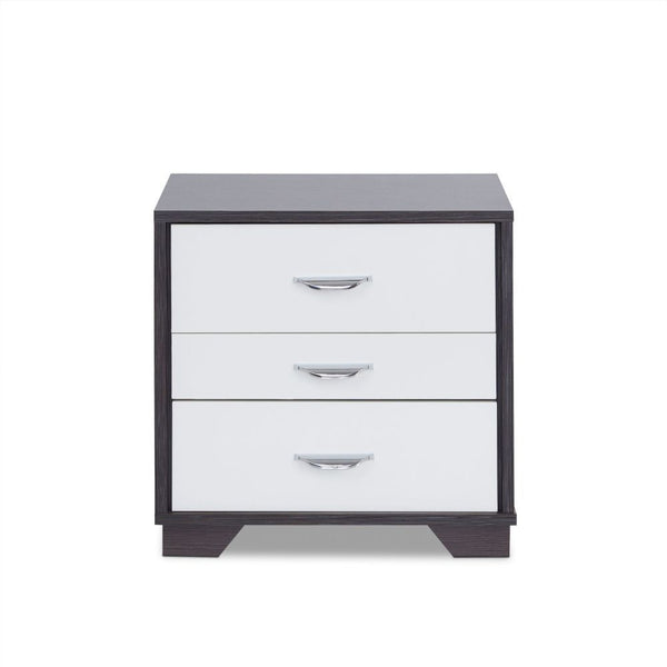  this space-saving bedside table gives you three full-size drawers