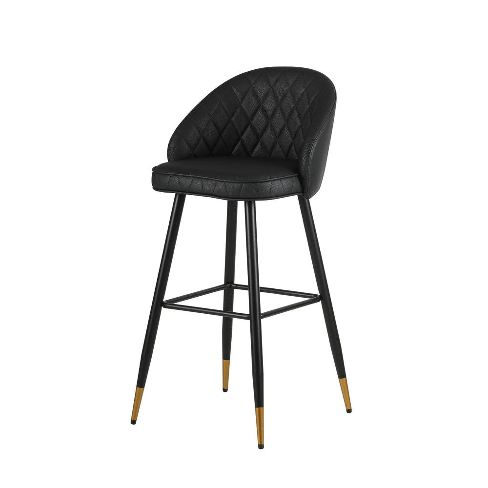 The Oliver Black Vegan Leather Bar Chair set combines contemporary style with practical features to enhance any modern space. Each set includes two bar chairs with a sleek, arched back and low profile, offering a chic yet refined aesthetic. Crafted from e