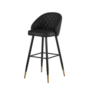 The Oliver Black Vegan Leather Bar Chair set combines contemporary style with practical features to enhance any modern space. Each set includes two bar chairs with a sleek, arched back and low profile, offering a chic yet refined aesthetic. Crafted from e