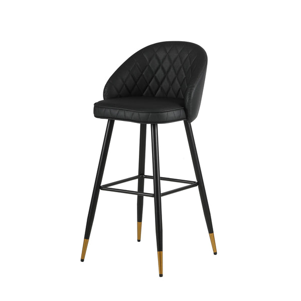 The Oliver Black Vegan Leather Bar Chair set combines contemporary style with practical features to enhance any modern space. Each set includes two bar chairs with a sleek, arched back and low profile, offering a chic yet refined aesthetic. Crafted from e