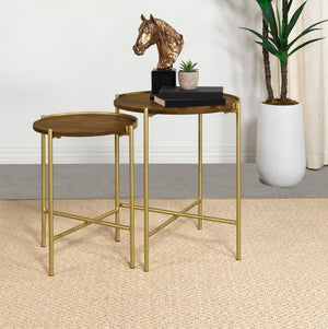  the smaller table tucks under the larger to create a waterfall effect that-'s sure to catch the eye. Each table boasts a perfectly round t