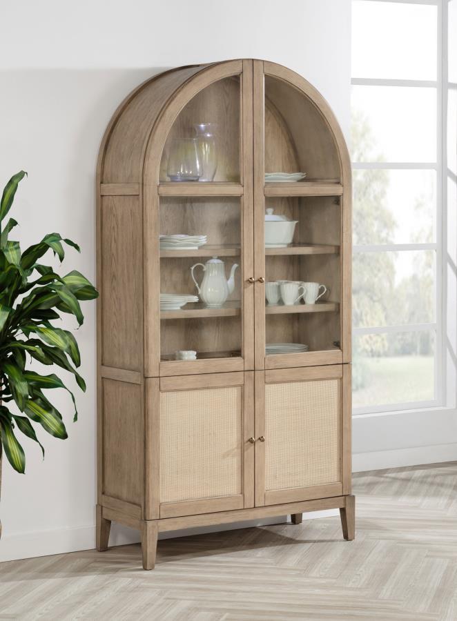 Elevate your space with this sophisticated vitrine cabinet, designed to showcase your most treasured items with style. Featuring two wood-framed tempered glass doors, the upper section offers four tiers of shelving, perfect for displaying decor, dinnerwar